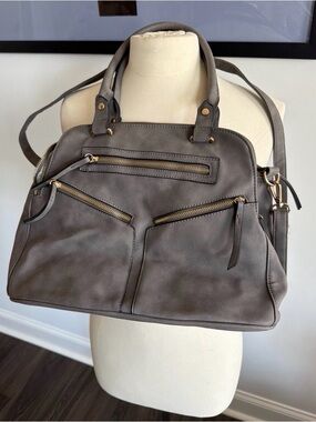 Crossbody Tote Purse Gray Leather Satchel Handbag - Unbranded